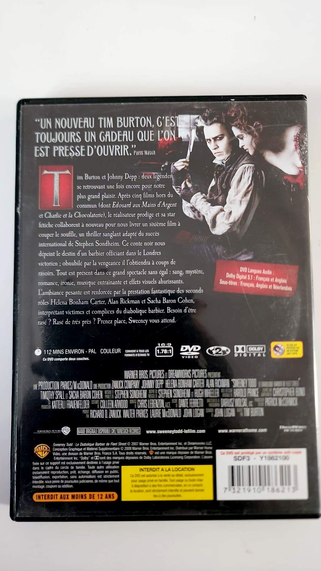 Sweeney Todd DVD - Pochette arrière