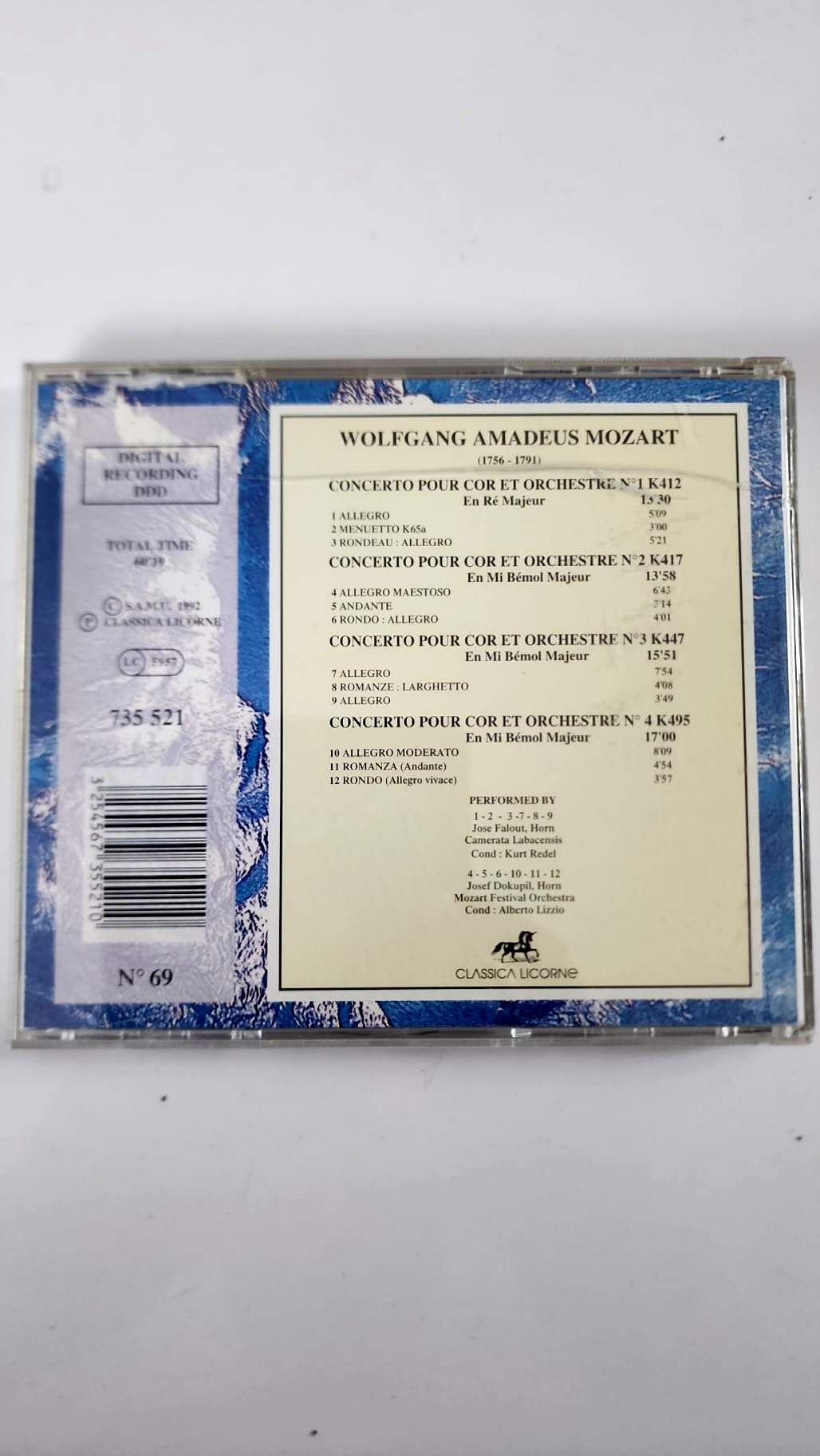 Mozart – Concertos pour cor et orchestre n° 1 à 4 – CD Classica Licorne