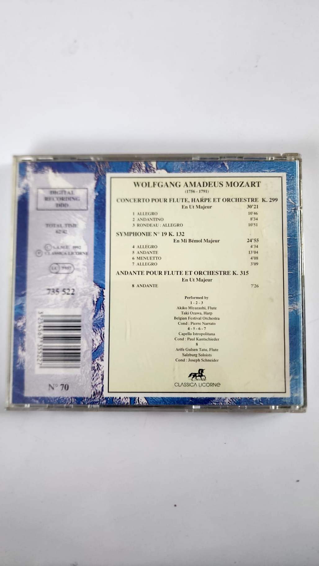 Mozart – Conciertos para flauta, arpa y orquesta – Sinfonía n.º 19 – CD clásico