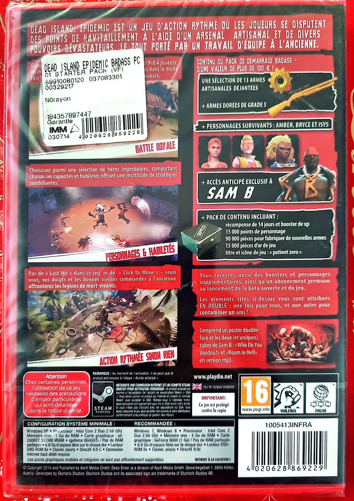 Dead Island Epidemic Badass Starter Pack PC DVD-ROM Neuf Sous Blister Jeu Action Zombie Deep Silver PEGI 16+