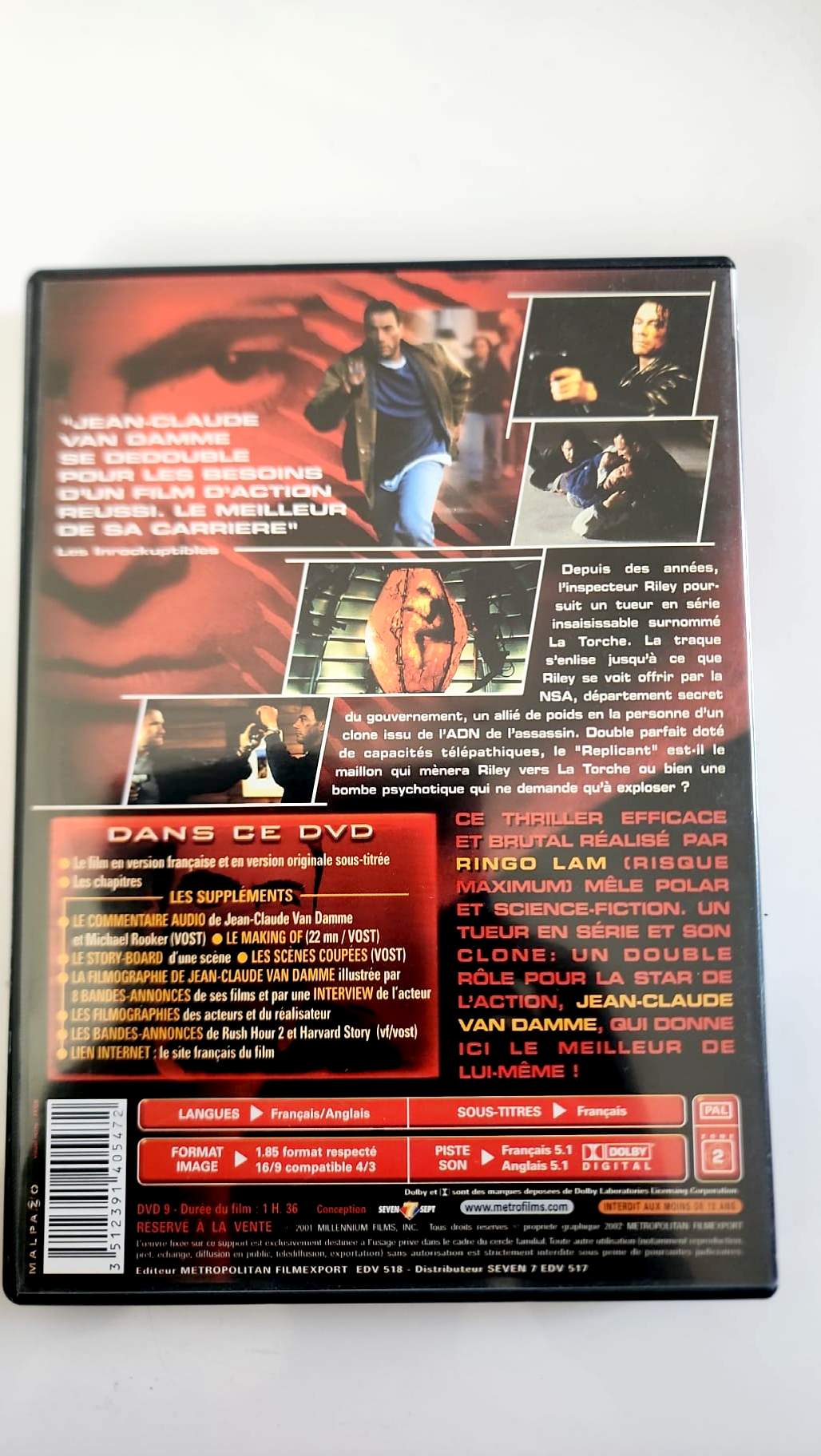 Jaquette arrière Replicant Édition Prestige DVD