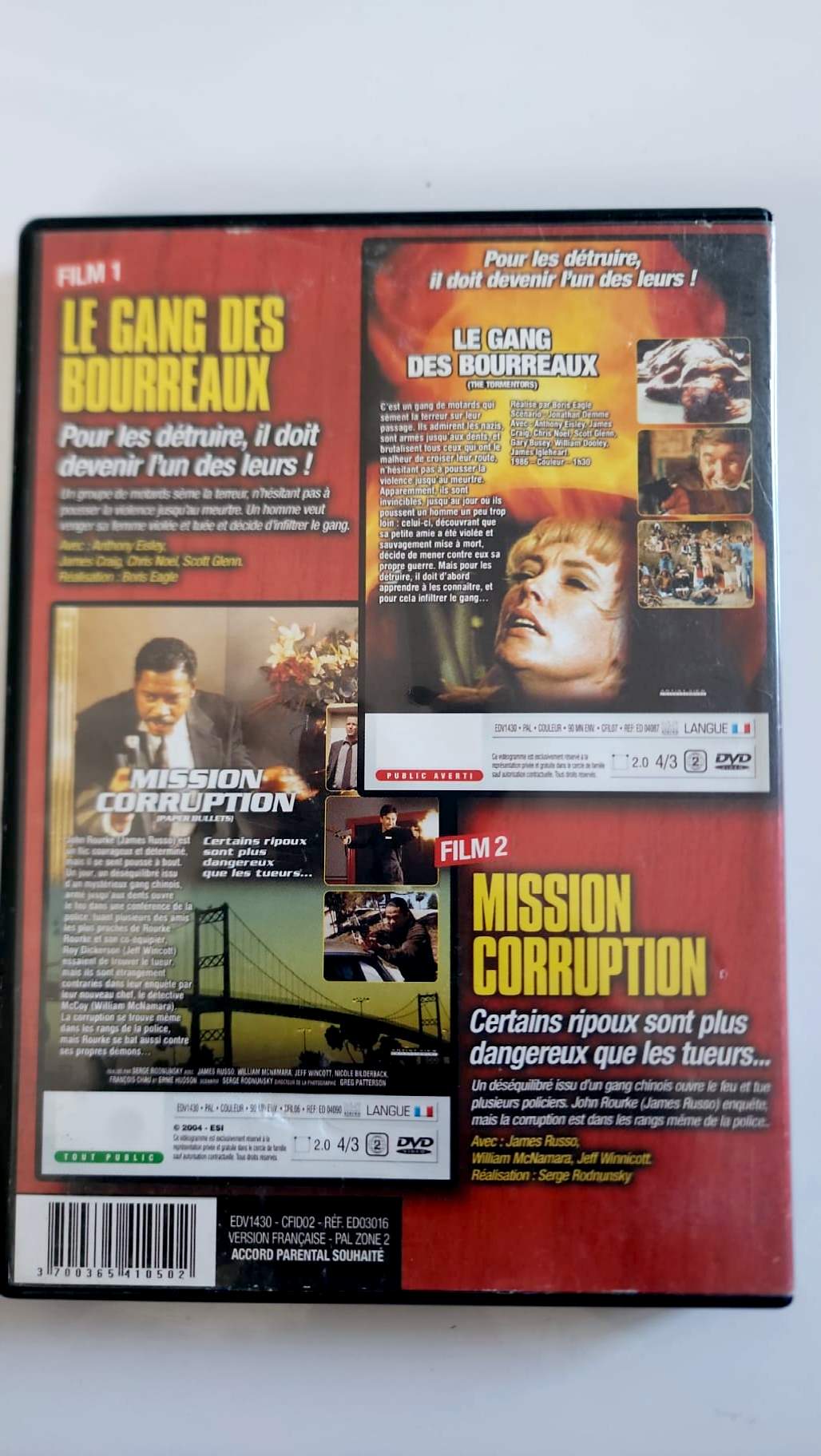 Jaquette arrière coffret 2 films thriller