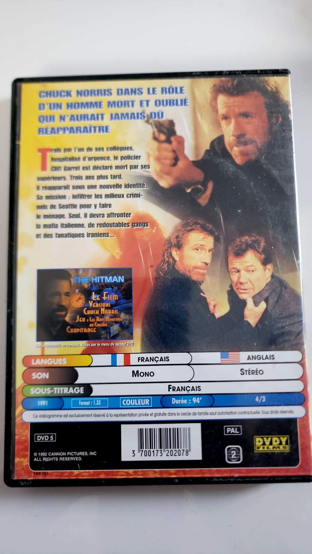 The Hitman avec Chuck Norris, jaquette arrière du DVD