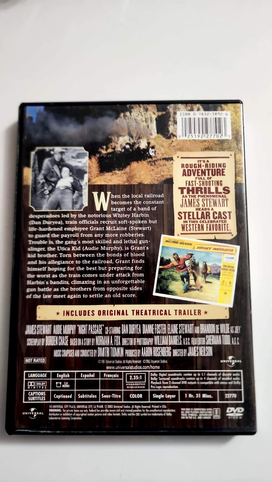Jaquette arrière du DVD Night Passage, résumé et langues audio/sous-titres