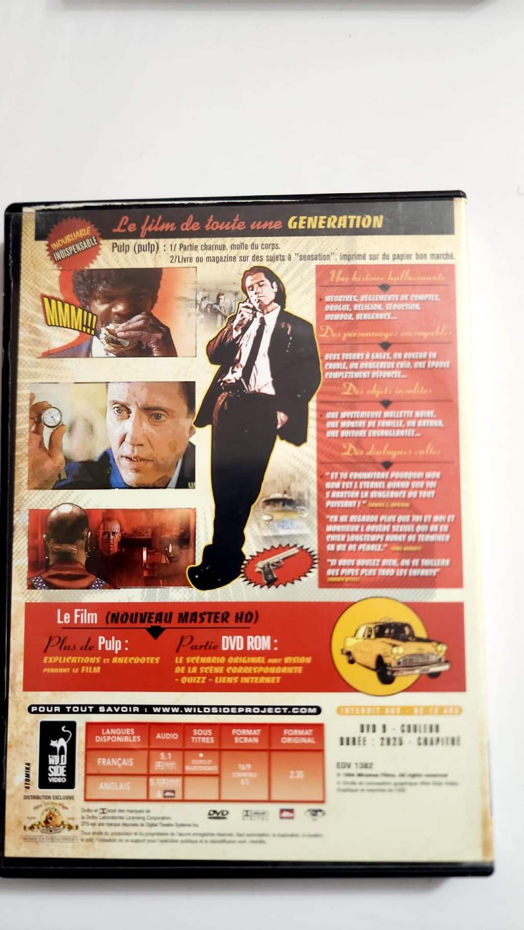 Pulp Fiction DVD Wild Side Video, jaquette arrière