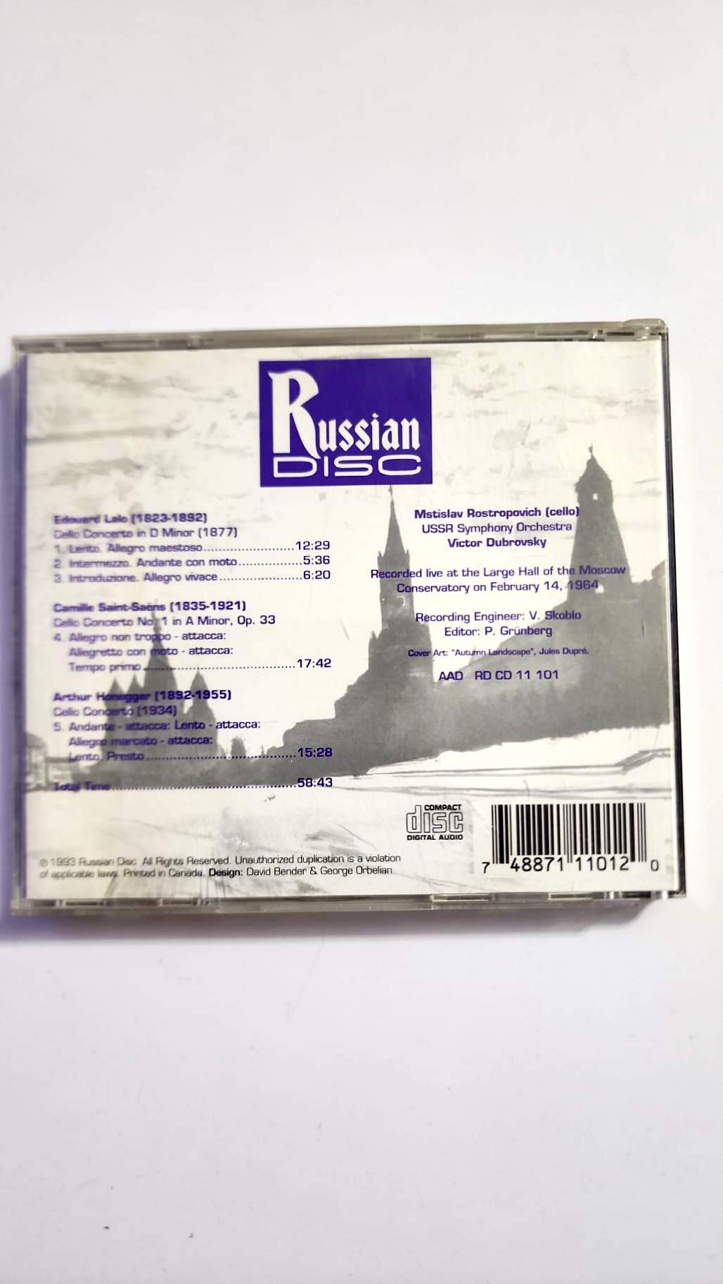 Rostropovich Live – Lalo, Saint-Saëns, Honegger – Concertos pour violoncelle – CD