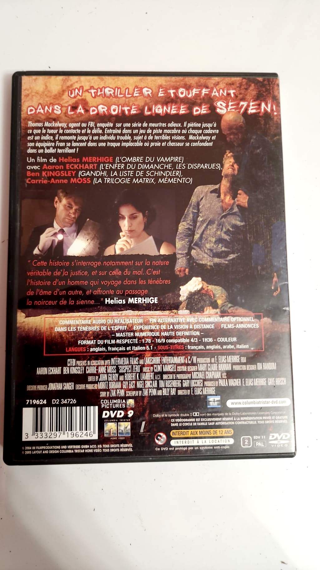 Suspect Zero DVD - Pochette arrière