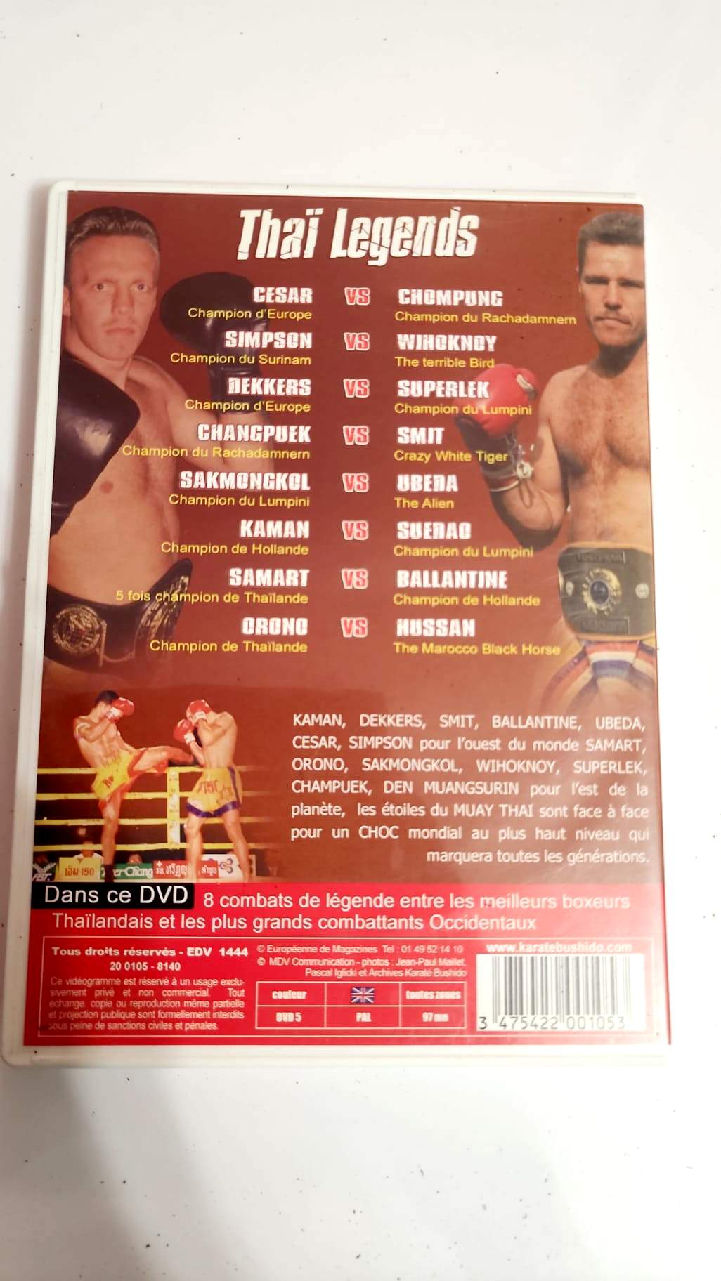 Thaï Legends DVD - Pochette arrière programme des combats