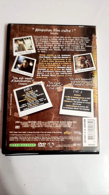 Memento DVD - Dos de la pochette avec synopsis et bonus