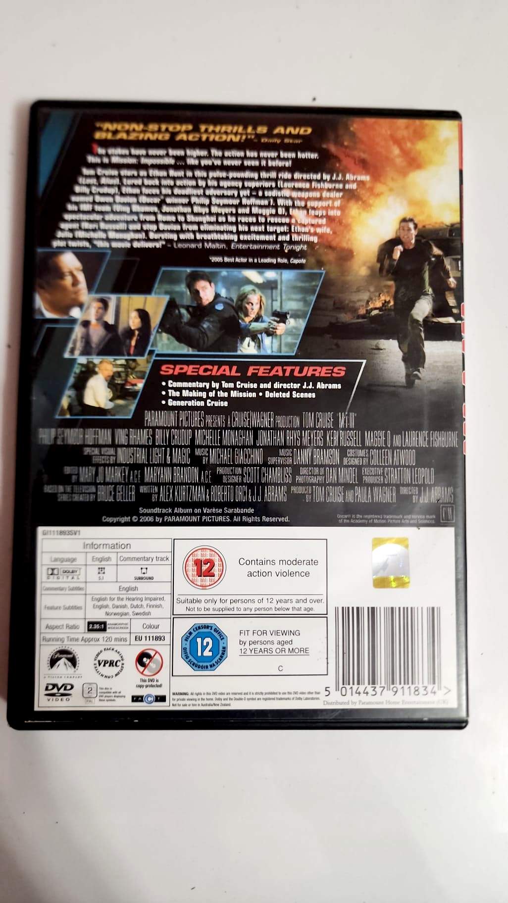 Mission Impossible III DVD - Dos de la pochette avec synopsis et bonus
