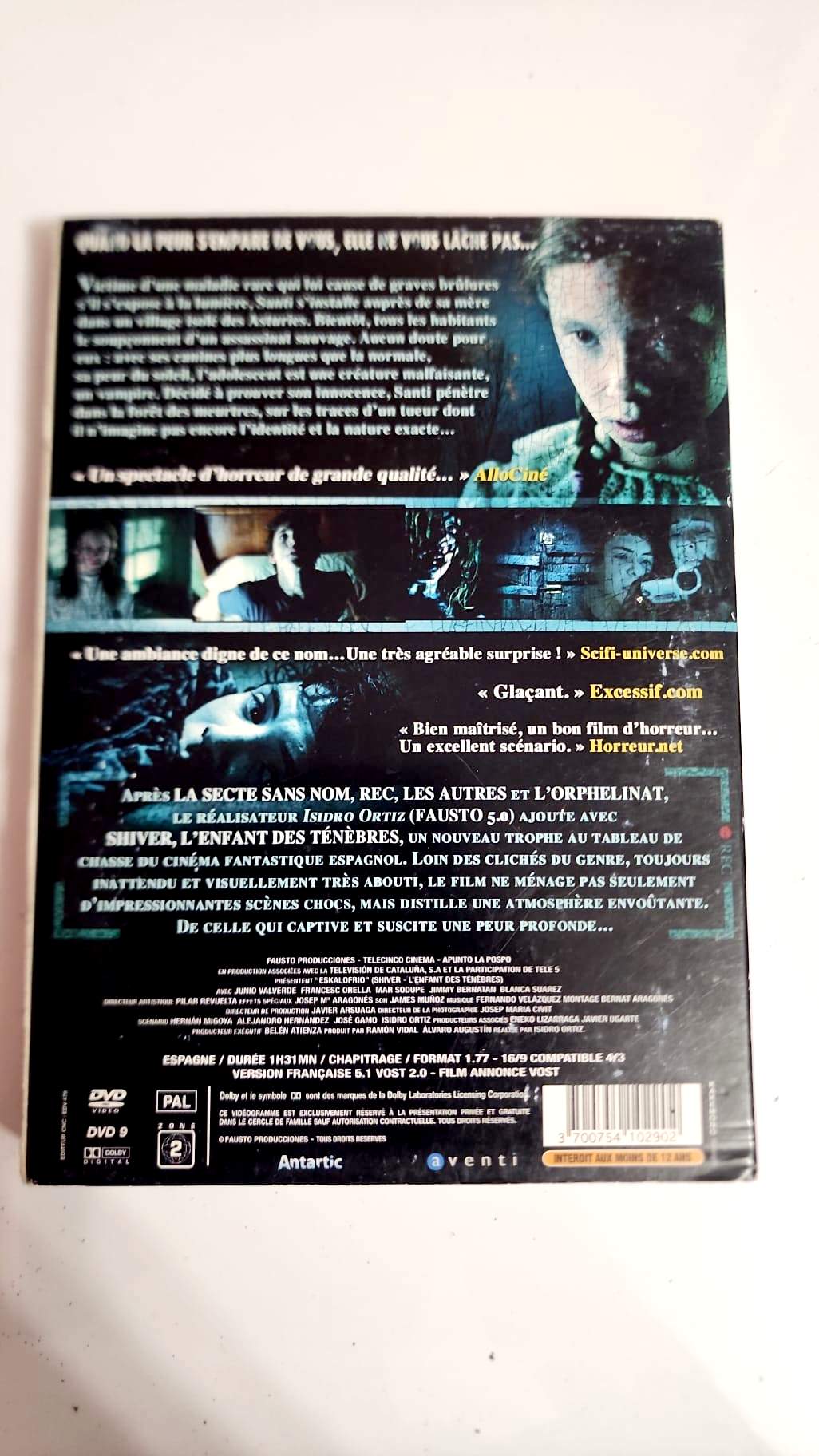 Shiver L'Enfant des Ténèbres DVD - Pochette arrière