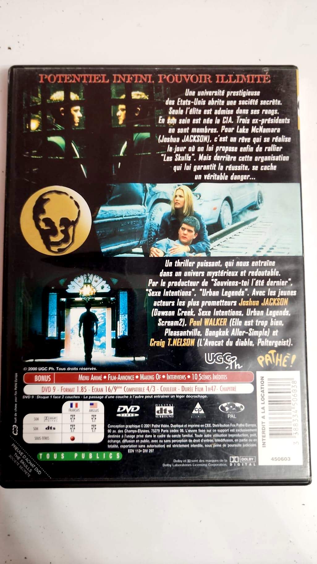 The Skulls Société Secrète DVD - Verso pochette