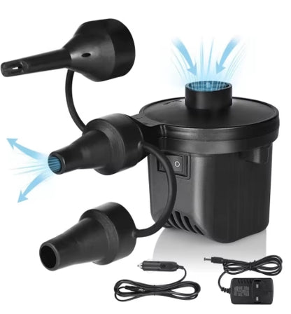 High-Power Portable Electric Air Pump – Fast Inflator for Air Mattress, Pool, Float, Boat and Camping – 3 Nozzles Included