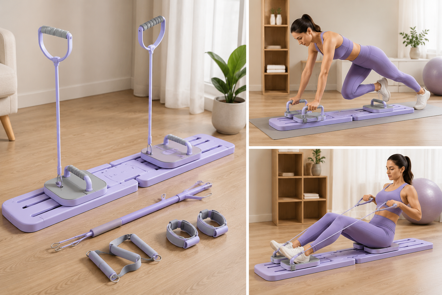 Planche Pilates Pliable Multifonction Fitness Musculation Abdominaux Gainage Entraînement Complet Corps Avec Élastiques