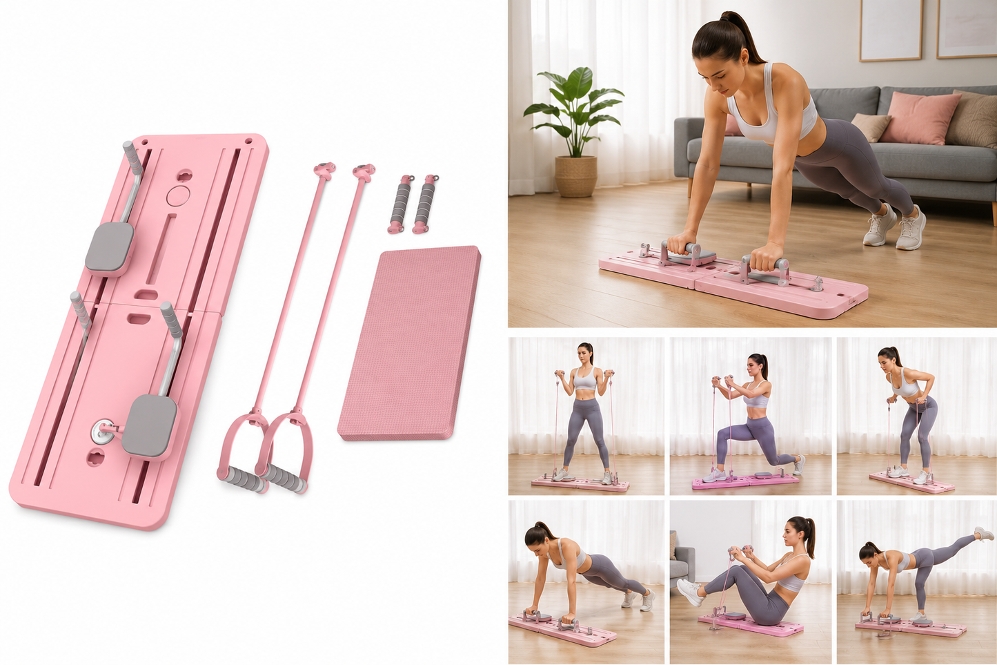 Planche de Fitness Multifonctionnelle Pliable avec Élastiques – Appareil d'Exercice Complet Corps – Musculation, Abdominaux, Pilates et Renforcement Musculaire
