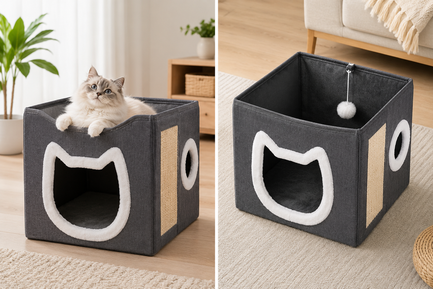 Maison pour Chat Pliable avec Griffoir Intégré Niche Intérieure Cube de Repos et Jeu pour Chats