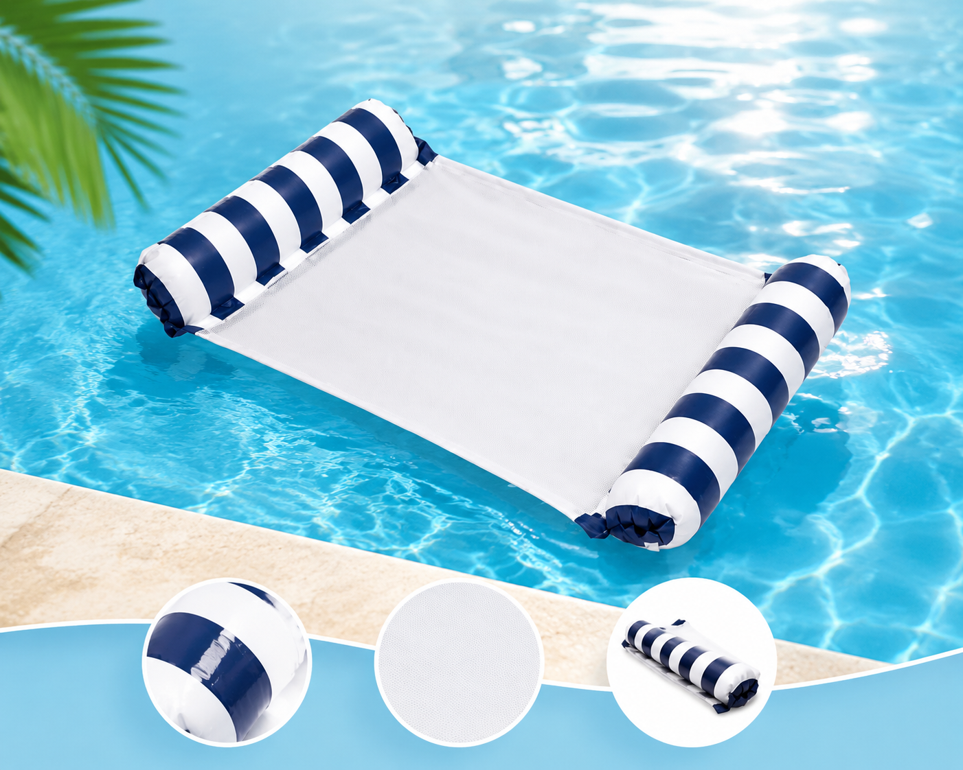 Hamac Gonflable Piscine avec Dossier – Lit Flottant Eau, Chaise Longue Air Mat – Accessoire Été Plage et Piscine – Portable et Confortable