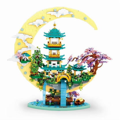 Maison Miniature LED Lune Sakura en Blocs de Construction – Décoration Lumineuse 3D DIY 4288 Pièces – Maquette Féérique Premium