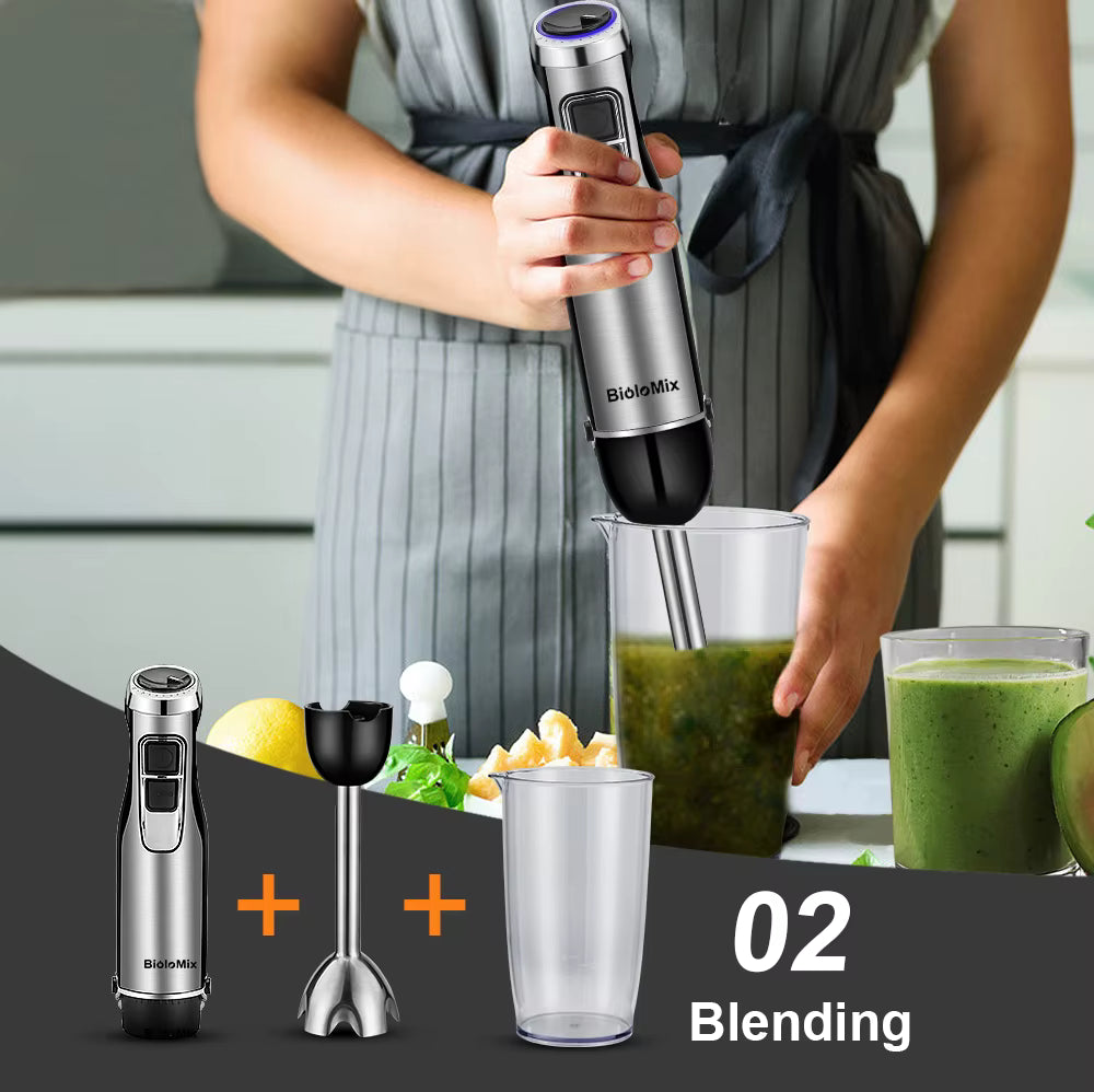Mixeur plongeant 4 en 1 1200W avec hachoir et lames inox