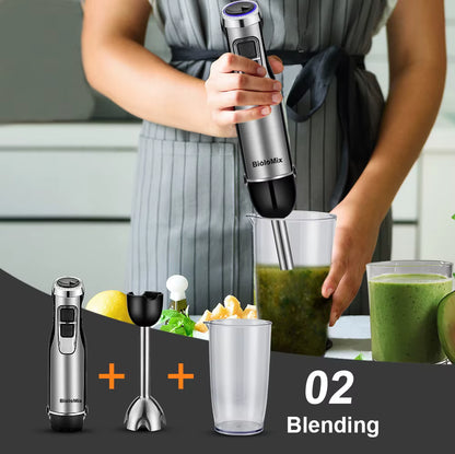Mixeur plongeant 4 en 1 1200W avec hachoir et lames inox