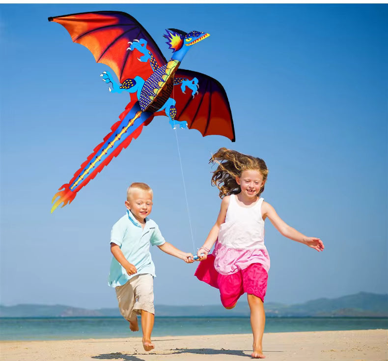 Cerf-Volant Dragon 140 x 120 cm – Ligne Unique avec Queue, Poignée et Ficelle – Grand Cerf-Volant Classique Haute Qualité