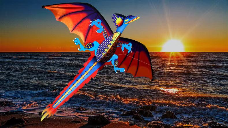 Cerf-Volant Dragon 140 x 120 cm – Ligne Unique avec Queue, Poignée et Ficelle – Grand Cerf-Volant Classique Haute Qualité