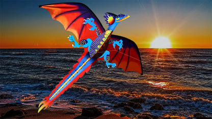 Cerf-Volant Dragon 140 x 120 cm – Ligne Unique avec Queue, Poignée et Ficelle – Grand Cerf-Volant Classique Haute Qualité