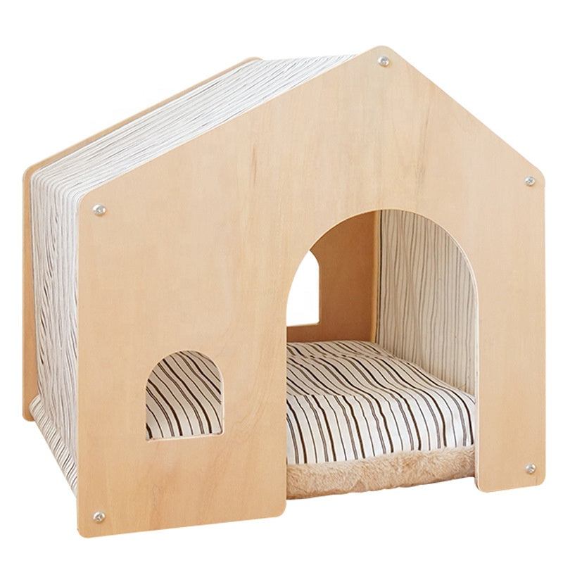 Maison pour Chat Intérieur en Bois Design Moderne – Niche Chat Confortable avec Coussin – Cabane Chat Chic et Stable – Couchage Animal Domestique