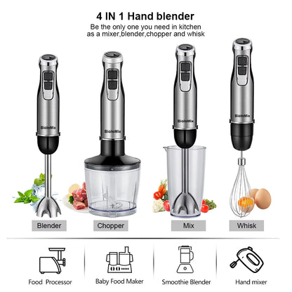 Mixeur plongeant 4 en 1 1200W avec hachoir et lames inox