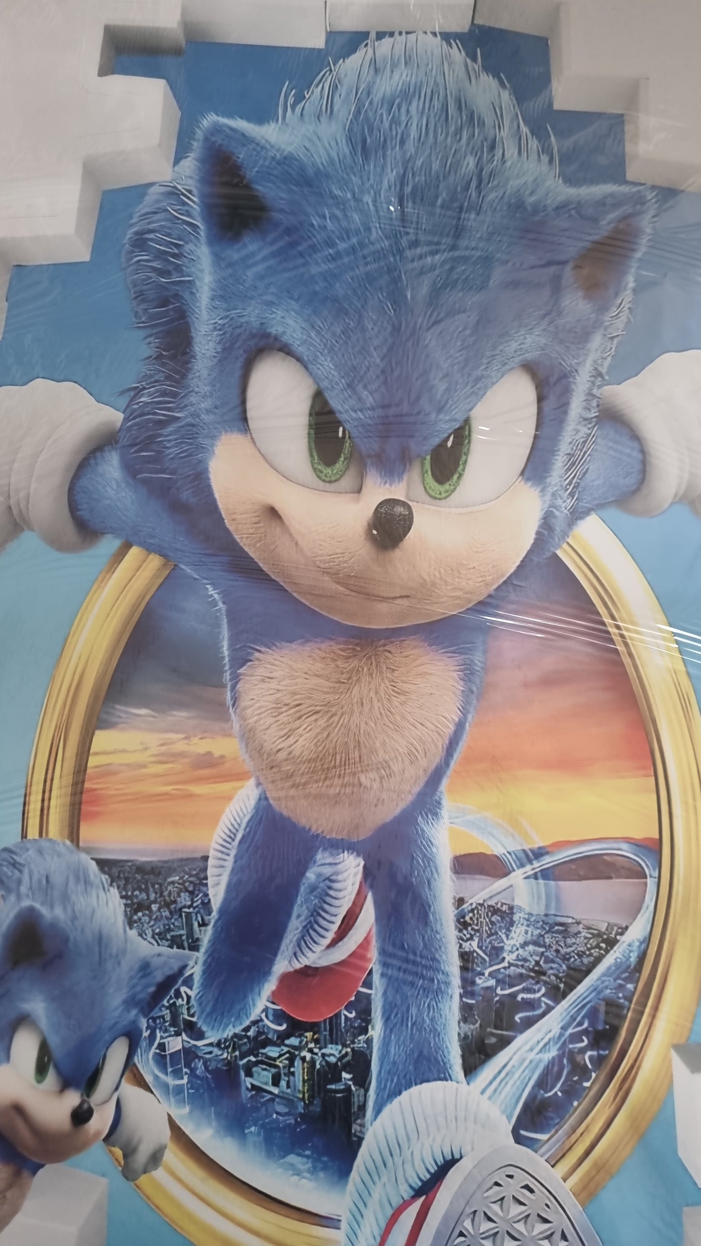 Stickers muraux Sonic le Hérisson – Grand format 90x60 cm – Décoration murale gaming, enfant, chambre garçon – Style 3D, effet fenêtre – Héros jeu vidéo – 8