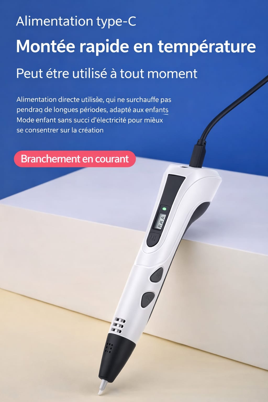 Stylo 3D Enfant – Kit Stylo Impression 3D avec Filament PLA 3 m et Câble USB-C, Stylo 3D Créatif pour Dessin 3D, Loisirs Créatifs et Activités Éducatives