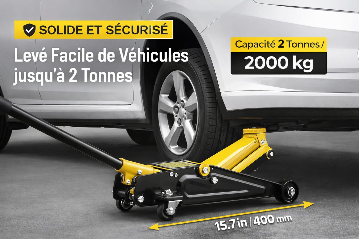 Cric Hydraulique Profil Bas 2 Tonnes – Cric de Sol Voiture 2000 kg – Hauteur 125 à 335 mm – Poignée 400 mm – Acier Renforcé – Levage Automobile Garage