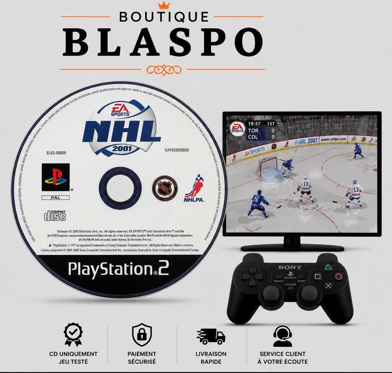 NHL 2001 – PS2 – CD seul sans boîtier – Jeu de hockey sur glace