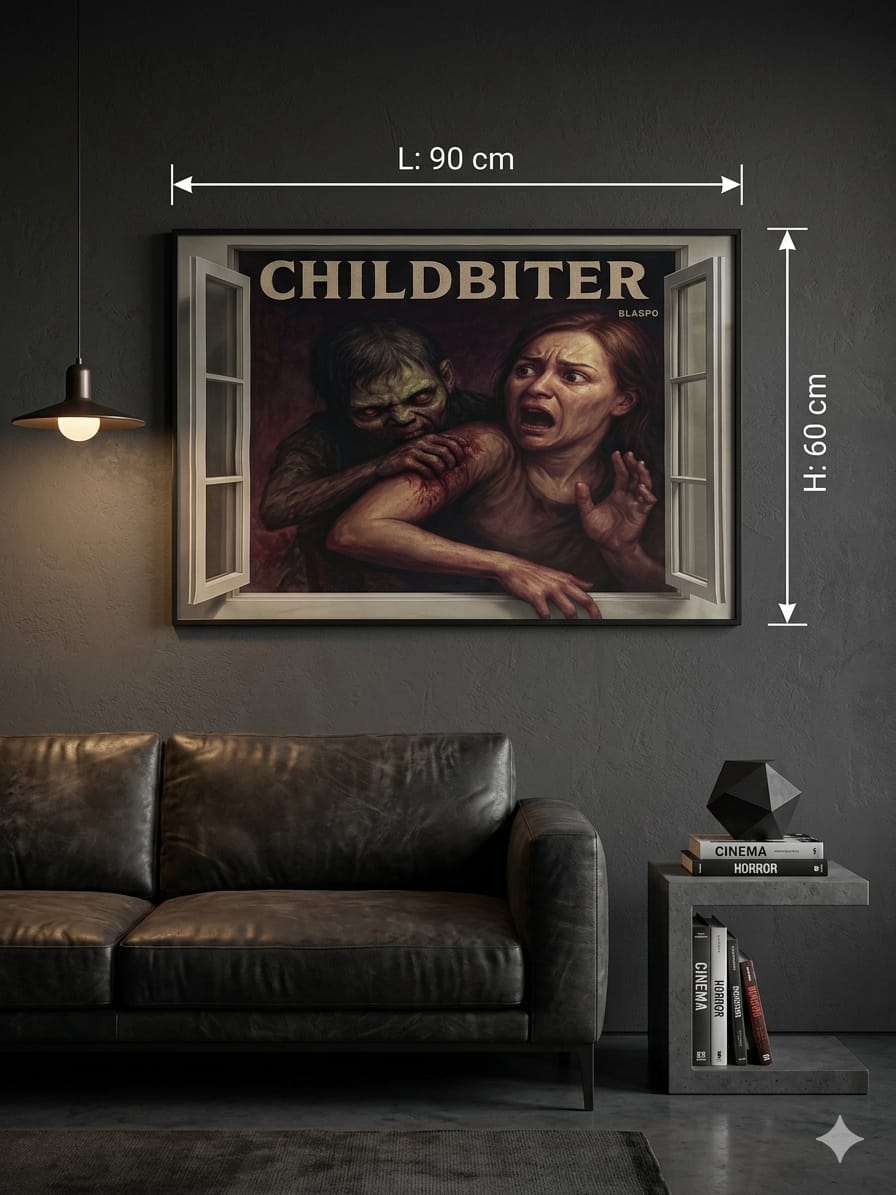 Sticker Mural Horreur Childbiter Blaspo 90 x 60 cm – Fenêtre 3D Zombie Terrifiant – Décoration Murale Horror Art pour Salon, Bureau ou Chambre
