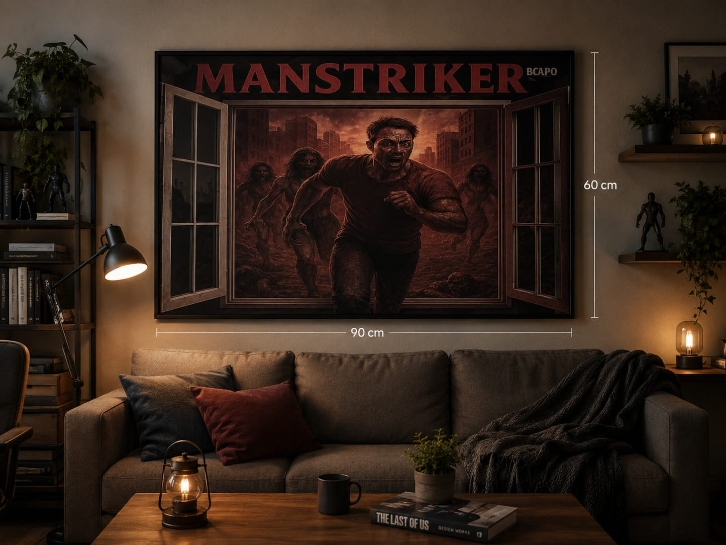 Sticker Mural Horreur 3D MANSTRIKER Blaspo 90 x 60 cm – Effet Fenêtre Ouverte – Zombie Apocalypse – Décoration Salon, Chambre Gaming et Cinéma Horror