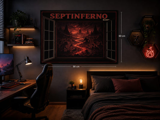 Sticker Mural 3D SEPTINFERNO Blaspo 90 x 60 cm – Fenêtre Ouverte sur les Sept Enfers – Décoration Gothique, Fantasy et Horreur pour Chambre Gaming et Salon