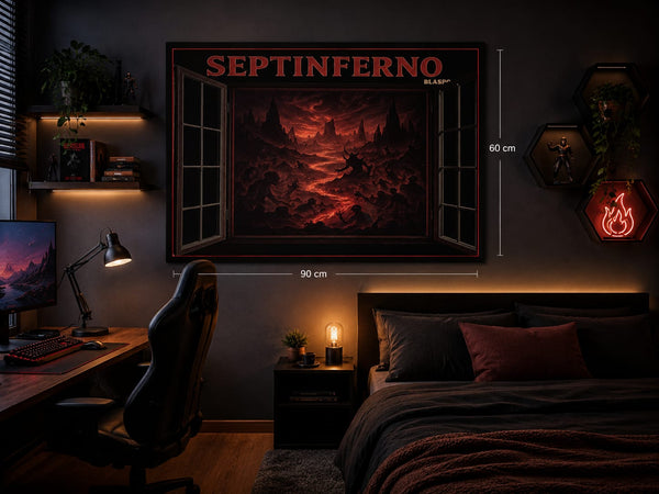 Sticker Mural 3D SEPTINFERNO Blaspo 90 x 60 cm – Fenêtre Ouverte sur les Sept Enfers – Décoration Gothique, Fantasy et Horreur pour Chambre Gaming et Salon