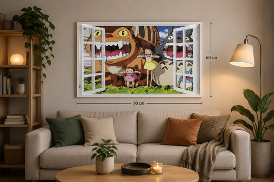 Sticker Mural Fenêtre Animation Fantaisie – Autocollant Panoramique – Grand Format 90x60 cm – Décoration Murale