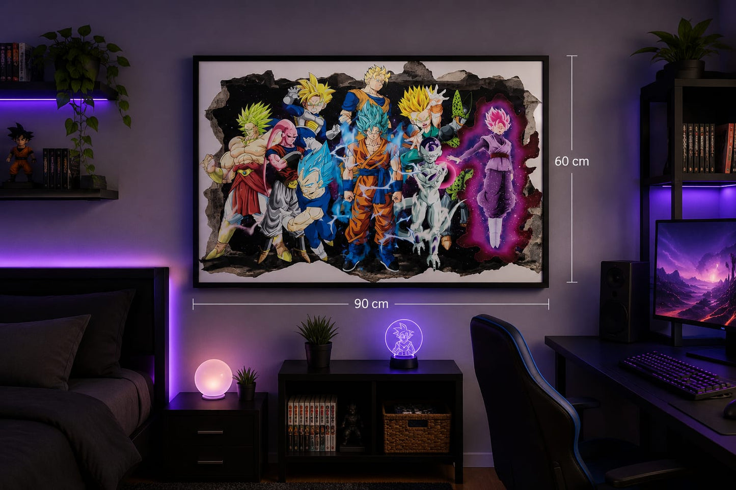 Sticker Mural 3D Guerriers Légendaires 90 x 60 cm – Effet Mur Cassé – Décoration Manga Fantasy pour Chambre Gaming, Bureau et Salon