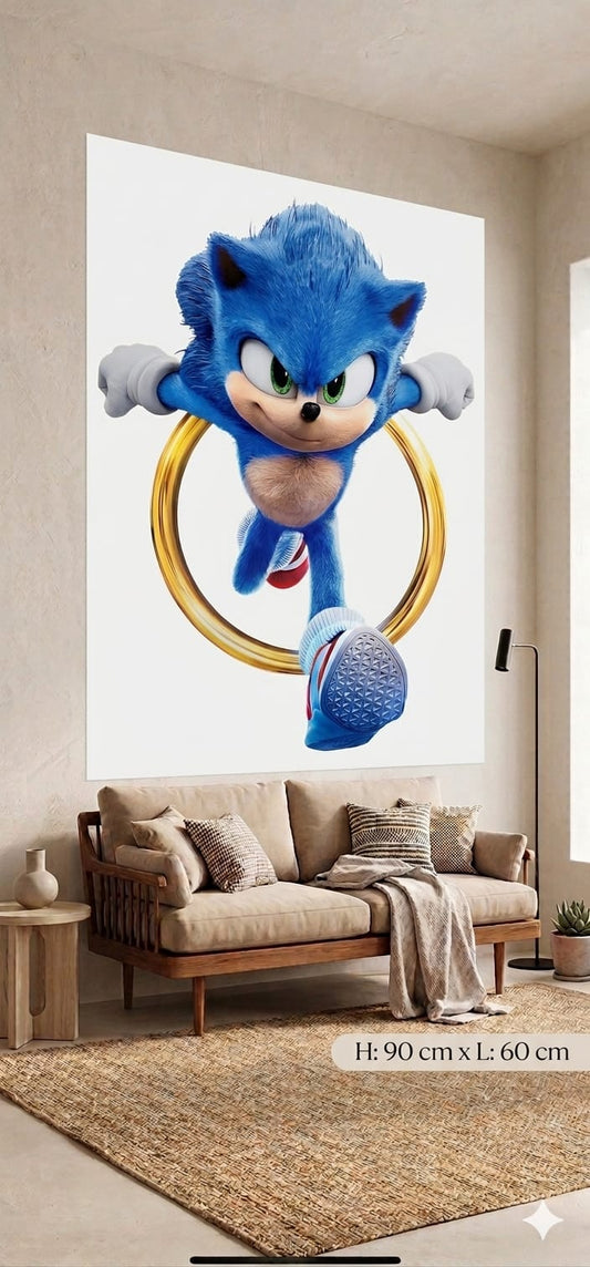 Sticker mural SONIC hérisson bleu 90x60 cm – Décoration murale chambre gamer enfant et ado