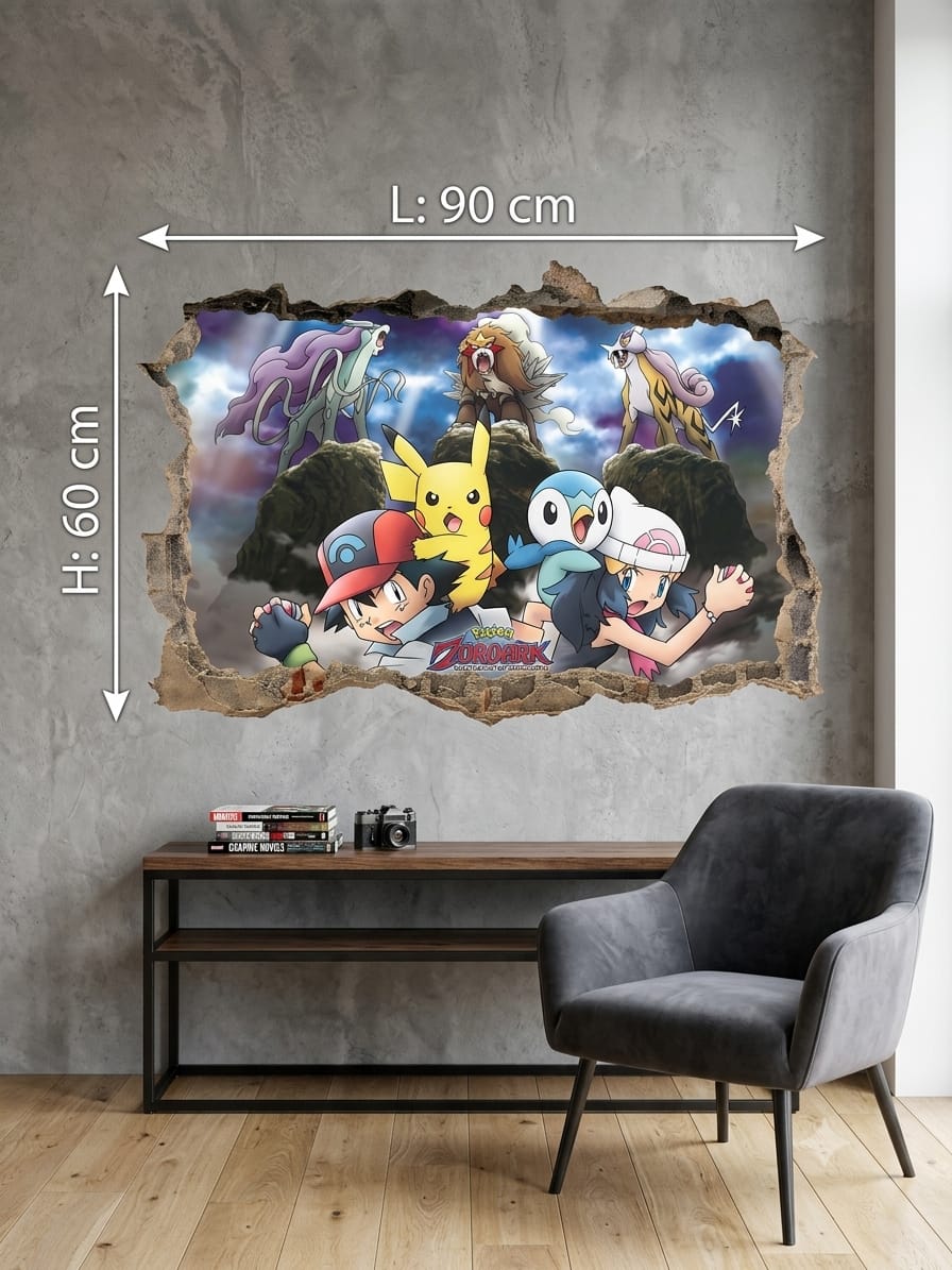 Sticker Mural 3D Dresseurs et Créatures Fantastiques 90 x 60 cm – Effet Mur Cassé – Décoration Chambre Enfant et Salle de Jeux