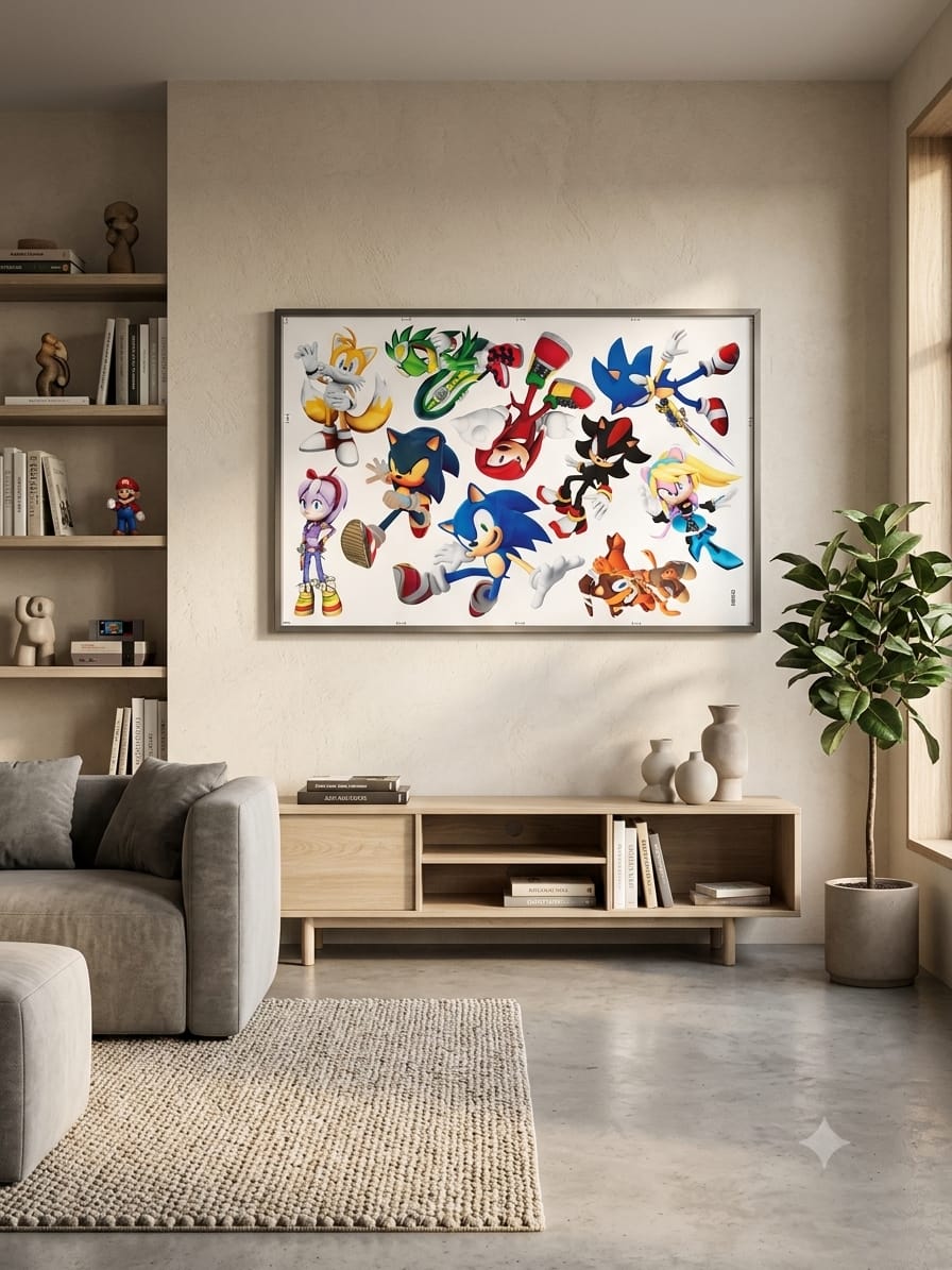 Sticker Mural Sonic the Hedgehog 90x60 cm – Sonic, Tails, Knuckles, Shadow et Amy – Décoration Chambre Gamer Sega – Poster Géant Mur