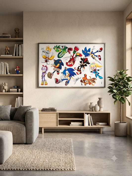 Sticker Mural Sonic the Hedgehog 90x60 cm – Sonic, Tails, Knuckles, Shadow et Amy – Décoration Chambre Gamer Sega – Poster Géant Mur