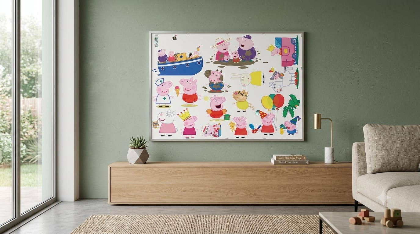 Sticker Mural Peppa Pig 90x60 cm – Décoration Chambre Enfant – Famille Cochon, George, Maman Pig et Papa Pig – Poster Géant Mur Chambre Bébé