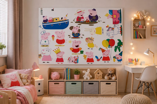 Sticker Mural Peppa Pig 90x60 cm – Décoration Chambre Enfant – Famille Cochon, George, Maman Pig et Papa Pig – Poster Géant Mur Chambre Bébé
