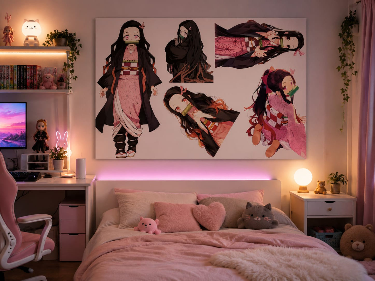 Poster Manga Anime Nezuko Kamado Encadré Décoration Murale Chambre Salon 90x60 cm