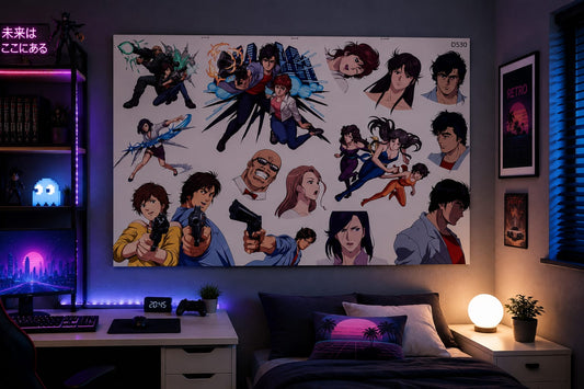 Sticker Mural City Hunter 90x60 cm – Décoration Manga Ryo Saeba & Kaori Makimura – Poster Anime Vintage Chambre Gamer Salon