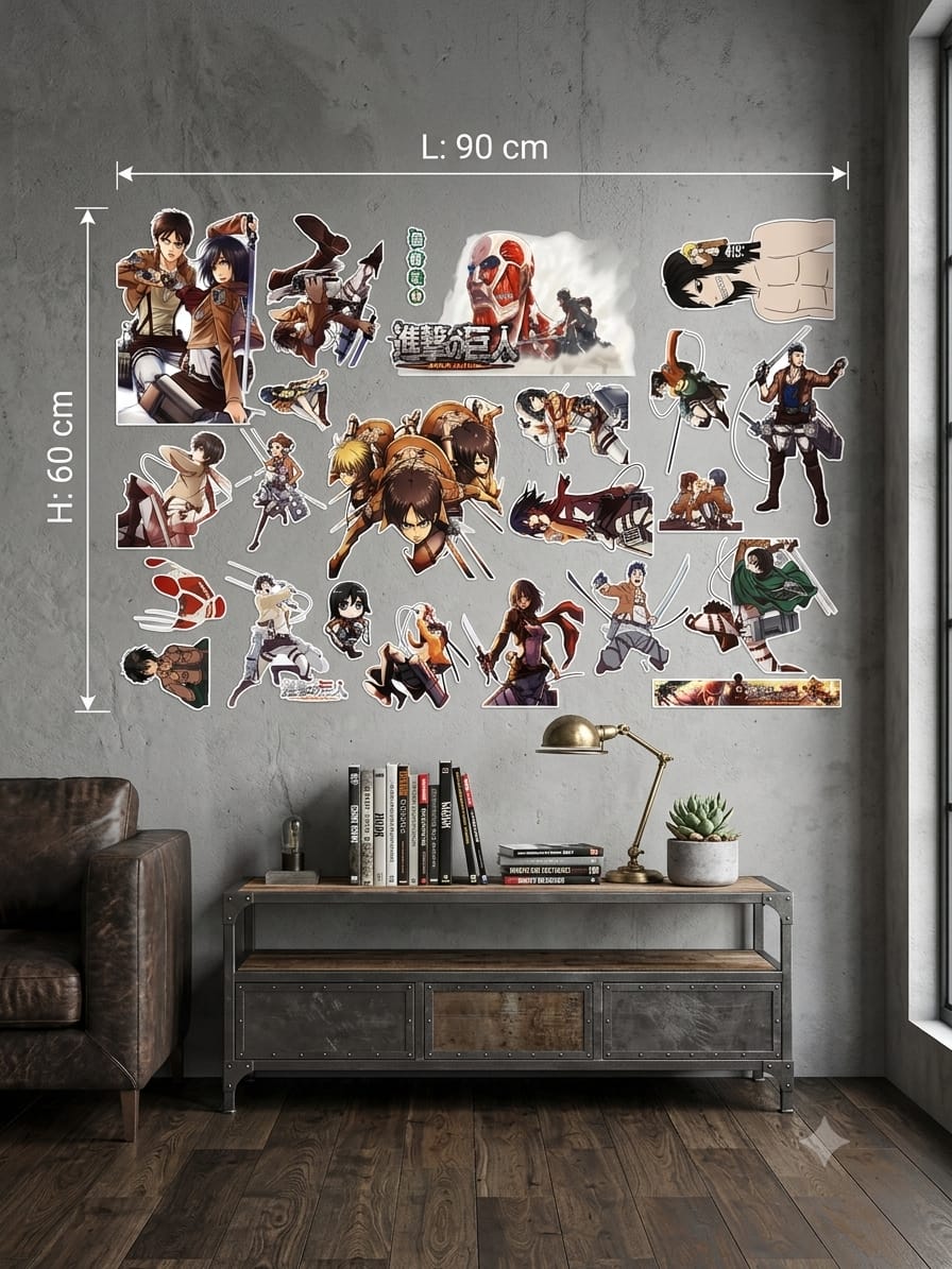 Sticker Mural Attaque des Titans 90x60 cm – Décoration Anime Manga Shingeki no Kyojin Chambre Gamer Salon