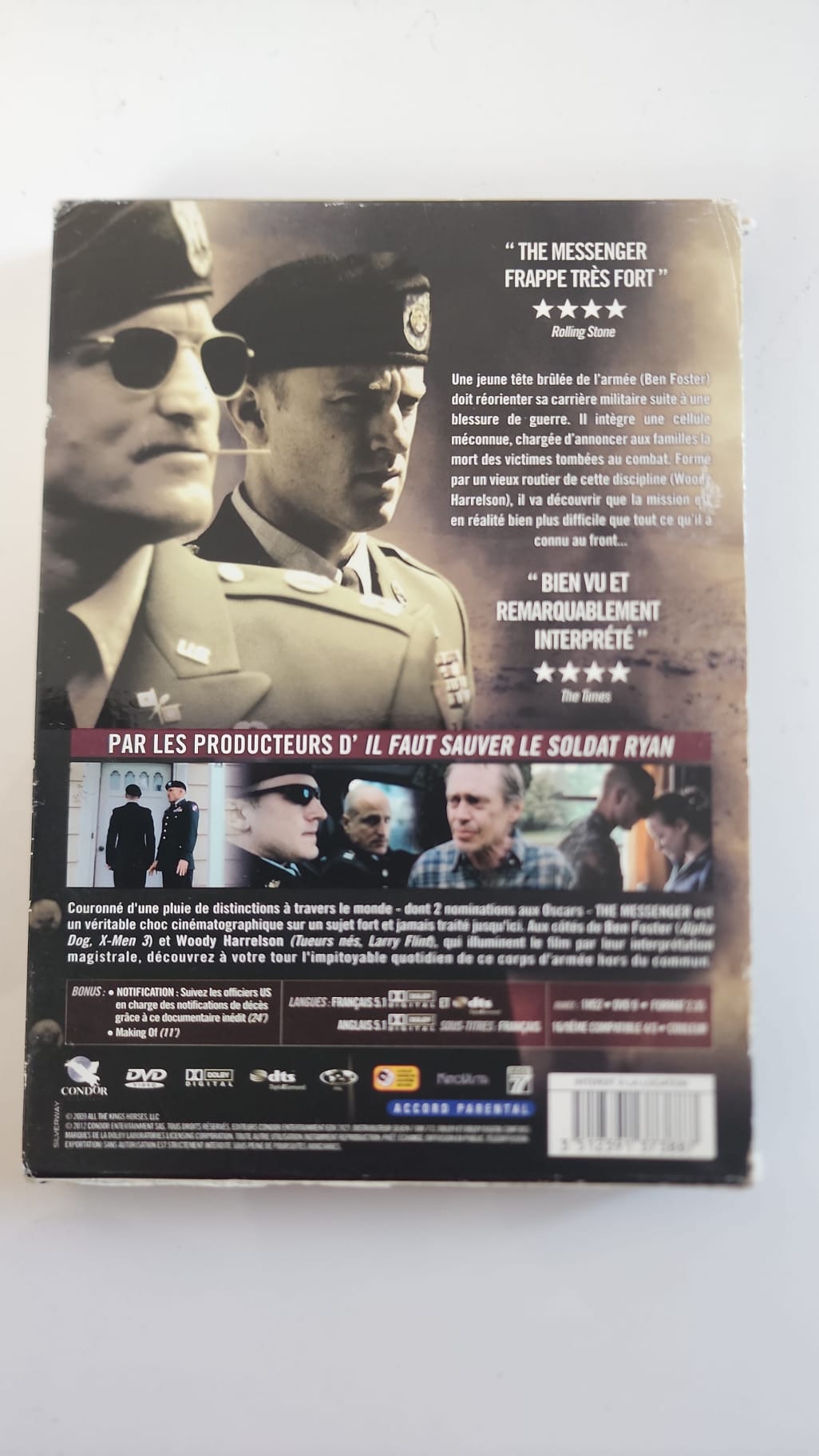The Messenger DVD - Pochette arrière