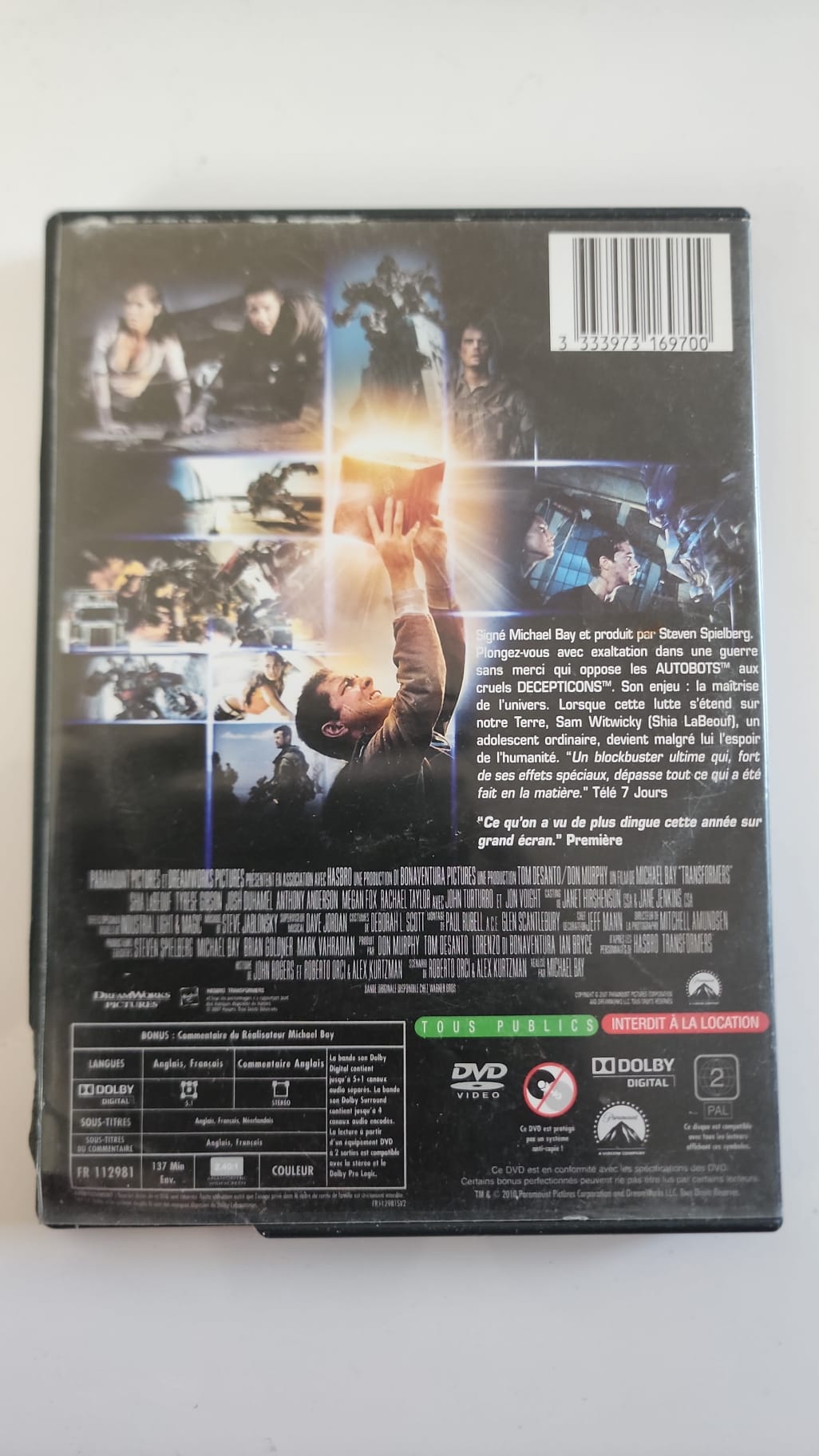 Transformers DVD Michael Bay - Pochette arrière